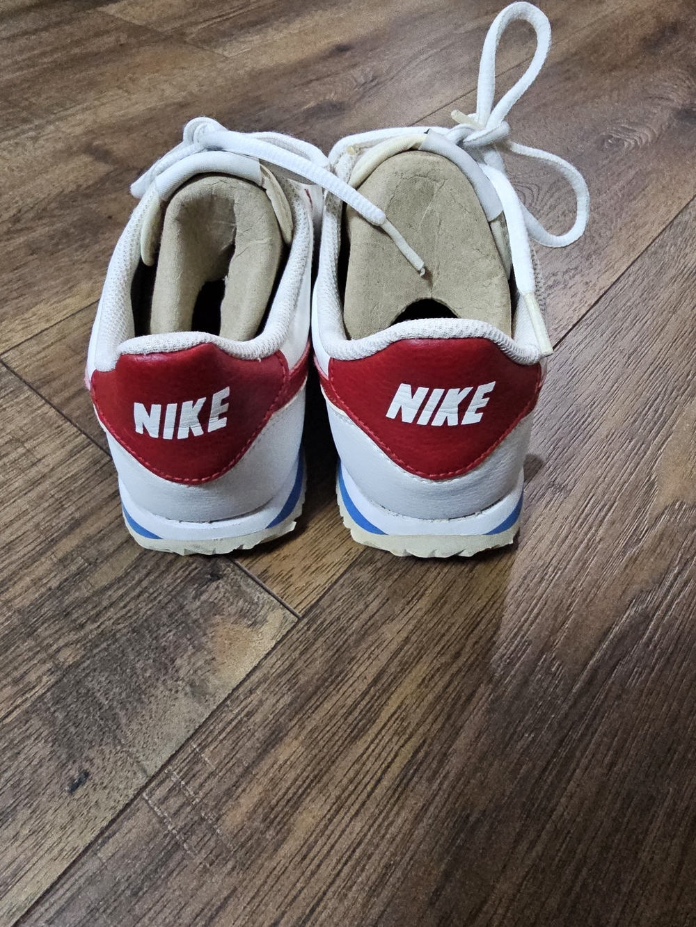 Nike Cortez Sneakers with White And  Red Swoosh and Blue Midsole Stripe - Picture 3 of 5